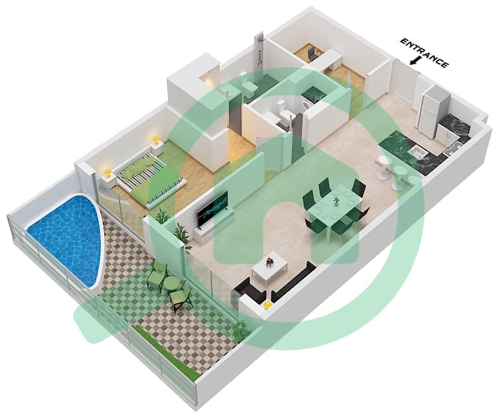Weybridge Gardens 3 - Апартамент 1 Спальня планировка Тип A Type A interactive3D