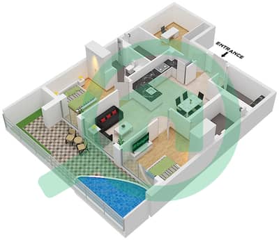 المخططات الطابقية لتصميم النموذج B شقة 2 غرفة نوم - حدائق ويبريدج 3
