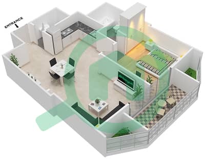 المخططات الطابقية لتصميم النموذج / الوحدة F03/3,6,11,14 شقة 1 غرفة نوم - برج ميراكلز من دانوب