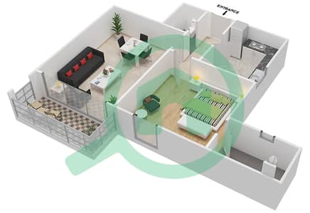المخططات الطابقية لتصميم النموذج 1G شقة 1 غرفة نوم - مساكن مونتي كارلو