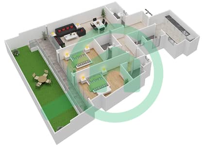 المخططات الطابقية لتصميم النموذج 2A شقة 2 غرفة نوم - مساكن مونتي كارلو