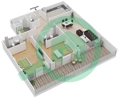 المخططات الطابقية لتصميم النموذج 2E شقة 2 غرفة نوم - مساكن مونتي كارلو