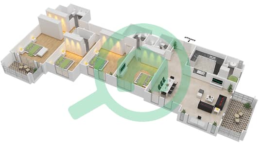 المخططات الطابقية لتصميم الوحدة 11 شقة 4 غرف نوم - بناية لامتارا 2