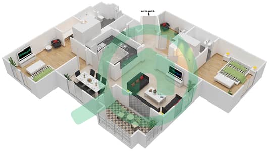 المخططات الطابقية لتصميم الوحدة 2 FLOOR 1-8 شقة 2 غرفة نوم - ريحان 1