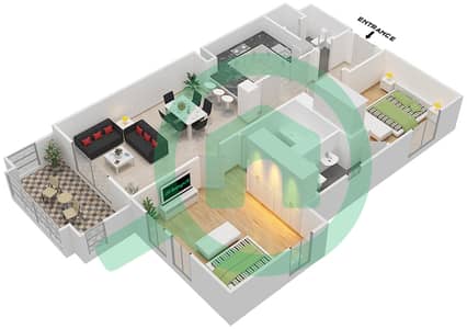 المخططات الطابقية لتصميم الوحدة 6 FLOOR 1-8 شقة 2 غرفة نوم - ريحان 1