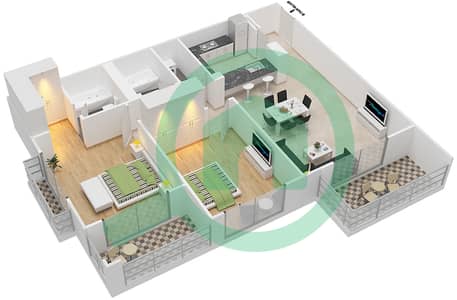 المخططات الطابقية لتصميم التصميم 2 FLOOR 4-8 شقة 2 غرفة نوم - أونا مساكن ريفرسايد
