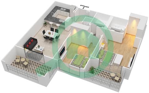 المخططات الطابقية لتصميم التصميم 5 FLOOR 3-6 شقة 2 غرفة نوم - أونا مساكن ريفرسايد