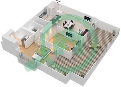 المخططات الطابقية لتصميم التصميم 2 FLOOR 1 شقة 2 غرفة نوم - أونا مساكن ريفرسايد