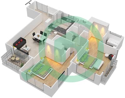 المخططات الطابقية لتصميم التصميم 6 FLOOR 2 شقة 2 غرفة نوم - أونا مساكن ريفرسايد