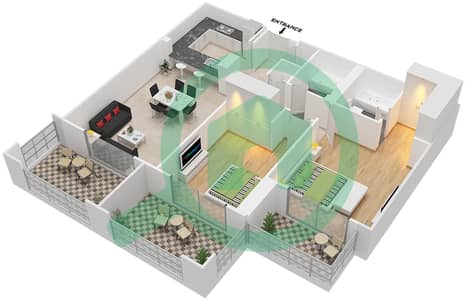 المخططات الطابقية لتصميم التصميم 3 FLOOR 2-3 شقة 2 غرفة نوم - أونا مساكن ريفرسايد