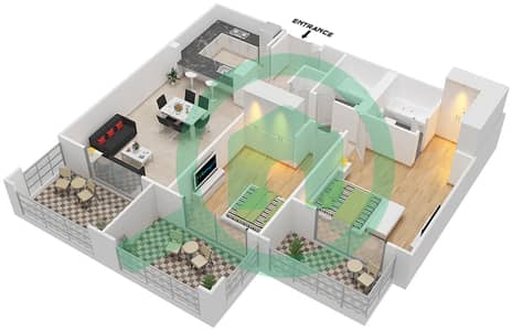 المخططات الطابقية لتصميم التصميم 3 FLOOR 4 شقة 2 غرفة نوم - أونا مساكن ريفرسايد