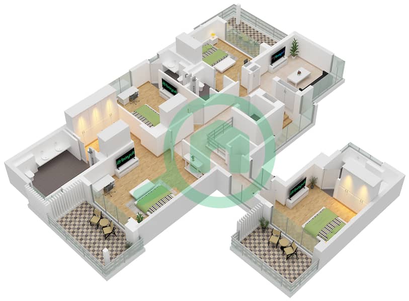 杰贝阿里村 - 5 卧室别墅类型B1戶型图 Type B1 Floor Upper interactive3D
