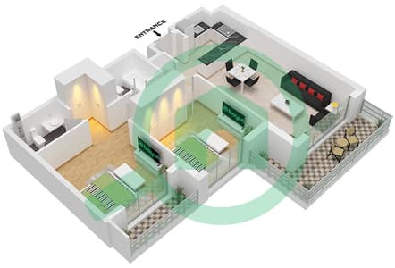 المخططات الطابقية لتصميم النموذج C شقة 2 غرفة نوم - ذا ريجنت