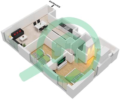 المخططات الطابقية لتصميم النموذج A شقة 2 غرفة نوم - بناية 4A