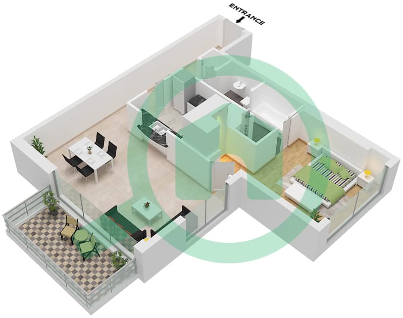 المخططات الطابقية لتصميم الوحدة 07 FLOOR 21 شقة 1 غرفة نوم - يانسون 8 Unit 07 Floor 21 interactive3D