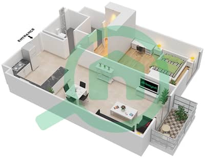 المخططات الطابقية لتصميم النموذج / الوحدة 1A/207 شقة 1 غرفة نوم - مرتفعات بلغرافيا 1