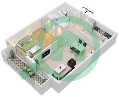 Силикон Стар 2 Билдинг - Апартамент 1 Спальня планировка Тип/мера 7 / UNIT 5 FLOOR 1,2