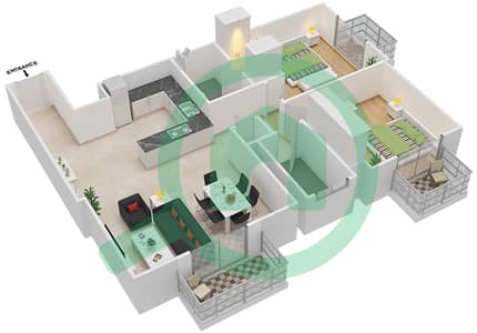 المخططات الطابقية لتصميم النموذج / الوحدة 1B/206 شقة 2 غرفة نوم - مرتفعات بلغرافيا 1