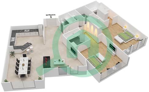 Contemporary - 2 Bedroom Apartment Type B Floor plan