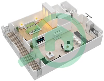 المخططات الطابقية لتصميم النموذج / الوحدة D/2 شقة 1 غرفة نوم - شقق لا فونتانا