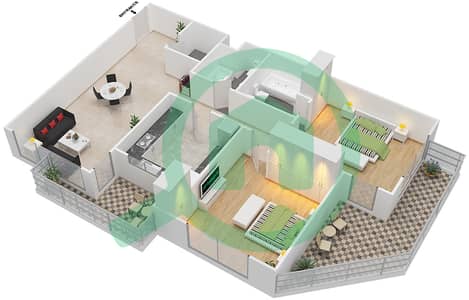المخططات الطابقية لتصميم النموذج / الوحدة E/11 شقة 2 غرفة نوم - شقق لا فونتانا