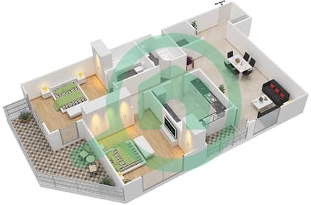 المخططات الطابقية لتصميم النموذج / الوحدة D/12 شقة 2 غرفة نوم - شقق لا فونتانا