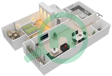 المخططات الطابقية لتصميم النموذج B شقة 1 غرفة نوم - بناية نارسيسوس