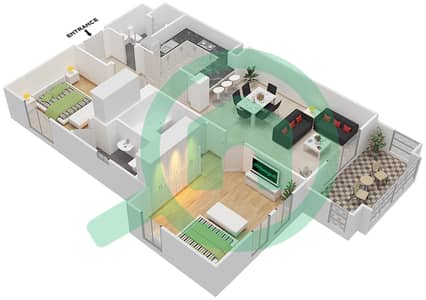 المخططات الطابقية لتصميم الوحدة 3 FLOOR 1-8 شقة 2 غرفة نوم - ريحان 1