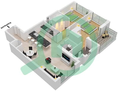 Портман - Апартамент 2 Cпальни планировка Тип/мера A / UNIT 7 FLOOR 2-16