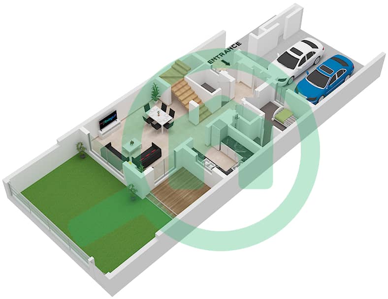 المخططات الطابقية لتصميم النموذج A تاون هاوس 3 غرف نوم - ميبل 3 Type A Floor Ground interactive3D