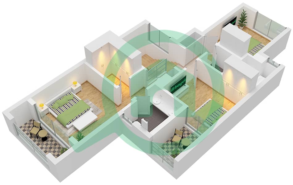 المخططات الطابقية لتصميم النموذج A تاون هاوس 3 غرف نوم - ميبل 3 Type A Floor Floor interactive3D