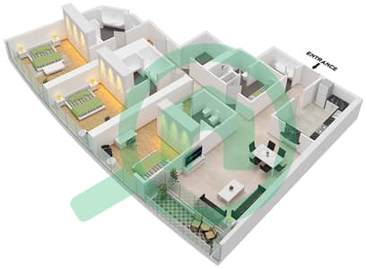 المخططات الطابقية لتصميم النموذج B1 شقة 3 غرف نوم - برج الفتان مارين تاور