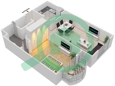 المخططات الطابقية لتصميم الوحدة 12 شقة 1 غرفة نوم - ريفييرا ريزيدنس