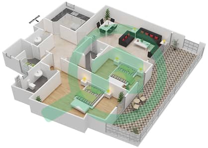 المخططات الطابقية لتصميم النموذج 2I شقة 2 غرفة نوم - مساكن مونتي كارلو