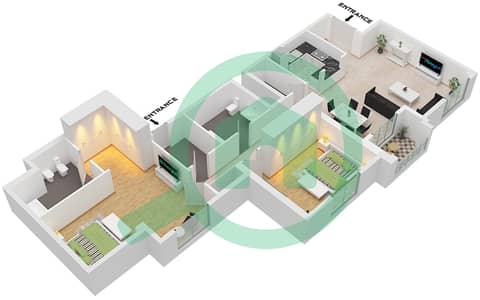 萨达夫1号楼 - 2 卧室公寓单位09 FLOOR 17戶型图
