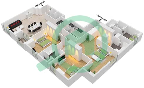 المخططات الطابقية لتصميم الوحدة 01 FLOOR 11 شقة 3 غرف نوم - شمس 2