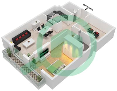 المخططات الطابقية لتصميم الوحدة 4 شقة 1 غرفة نوم - برج ماي ريزيدنس 1