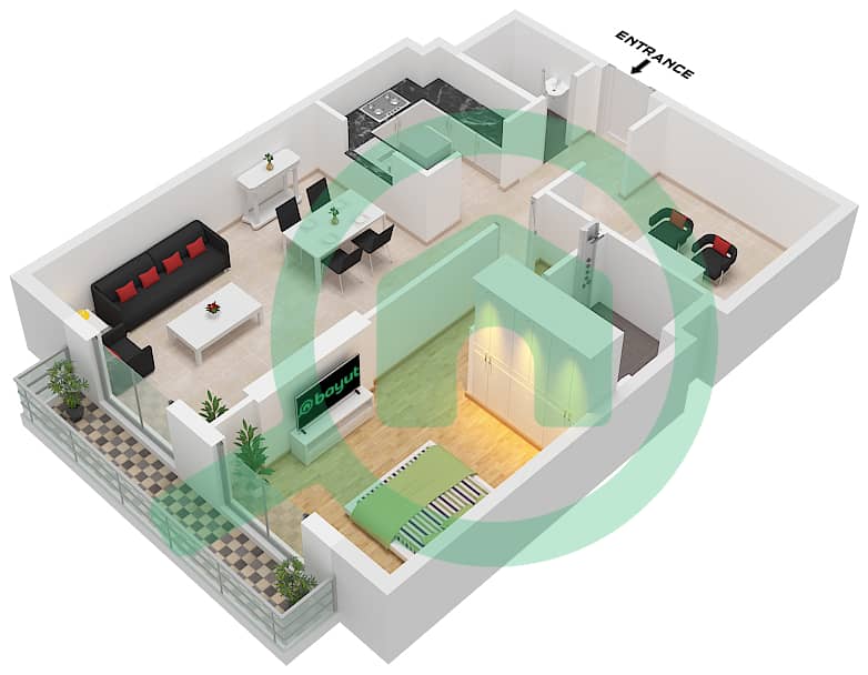 المخططات الطابقية لتصميم الوحدة 4 شقة 1 غرفة نوم - برج ماي ريزيدنس 1 Unit 4 interactive3D