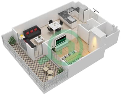 Al Ramth 55 - 1 Bed Apartments Type 4A First Floor Floor plan