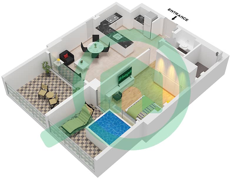 Trillionaire Residences by Binghatti - 1 Bedroom Apartment Unit 01 FLOOR 19 Floor plan Unit 01 Floor 19 interactive3D