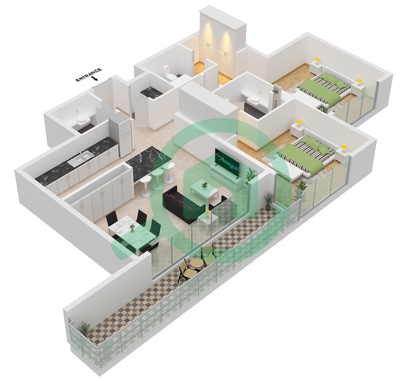 Vezul Tower - 2 Bedroom Apartment Type I Floor plan Type I interactive3D