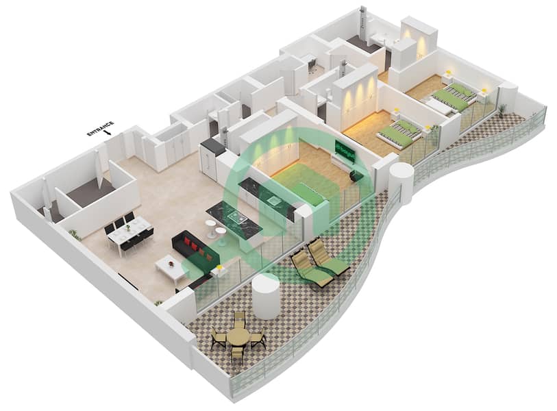 Mamsha Palm - Апартамент 3 Cпальни планировка Тип 2 Type 2 interactive3D