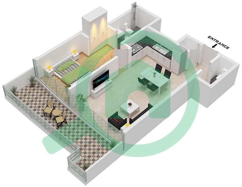 运河山庄 2号 - 1 卧室公寓类型H1-M戶型图 Type H1-M interactive3D