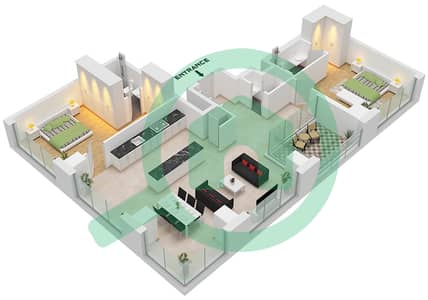 المخططات الطابقية لتصميم النموذج B شقة 2 غرفة نوم - بيكسل