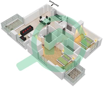 المخططات الطابقية لتصميم النموذج / الوحدة A4 / UNIT 6 FLOOR 2-20 شقة 2 غرفة نوم - جولف هيلسايد