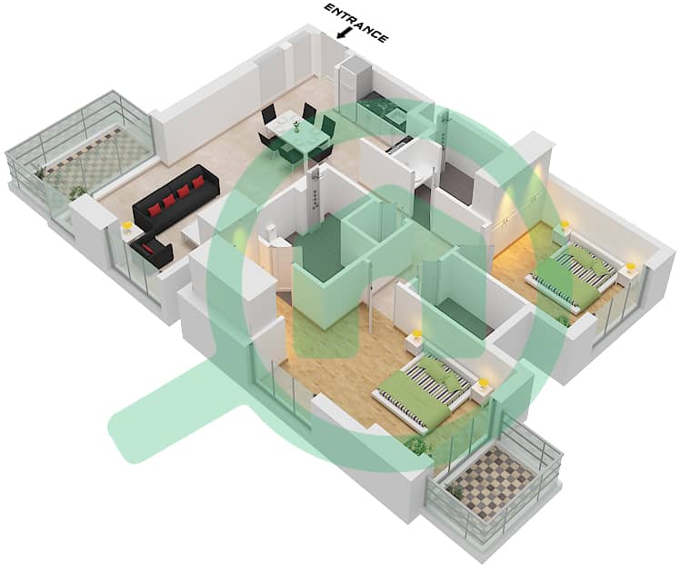 المخططات الطابقية لتصميم النموذج / الوحدة A4 / UNIT 6 FLOOR 2-20 شقة 2 غرفة نوم - جولف هيلسايد Type A4 Unit 6 Floor 2-20 interactive3D