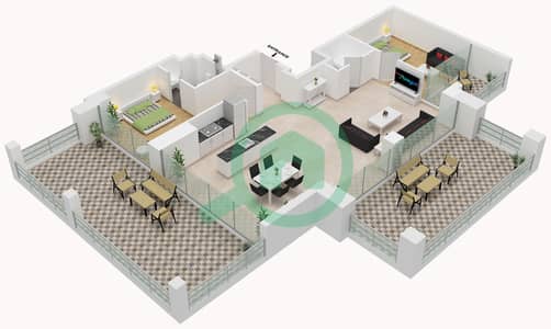 المخططات الطابقية لتصميم النموذج C شقة 2 غرفة نوم - بيكسل