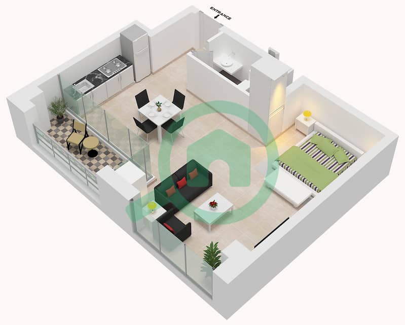 المخططات الطابقية لتصميم النموذج D شقة استوديو - بيكسل Type D interactive3D
