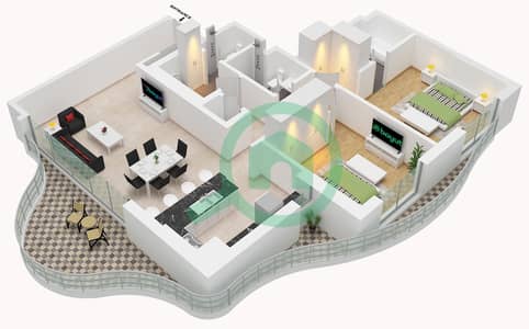 المخططات الطابقية لتصميم النموذج 2 شقة 2 غرفة نوم - باي ريزيدنس