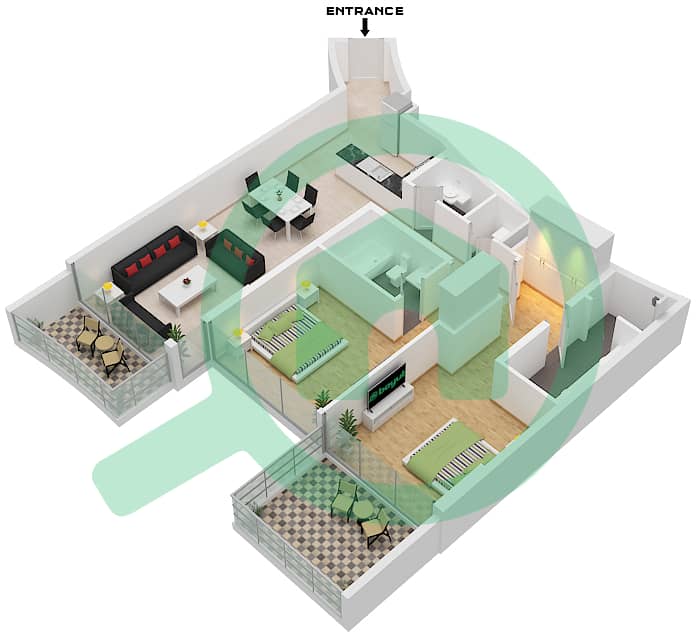 阿齐兹米娜公寓 - 2 卧室公寓单位10 FLOOR 4,5戶型图 Floor 4,5 interactive3D